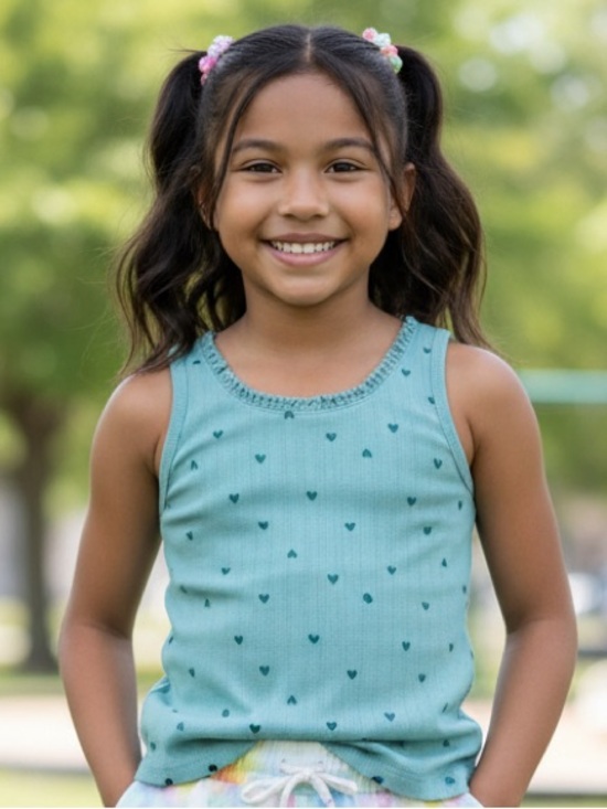 Cat & Jack Other - Cat & Jack Girls Ribbed Tank Top Sage Green Heart Print Cute Summer XS NWT